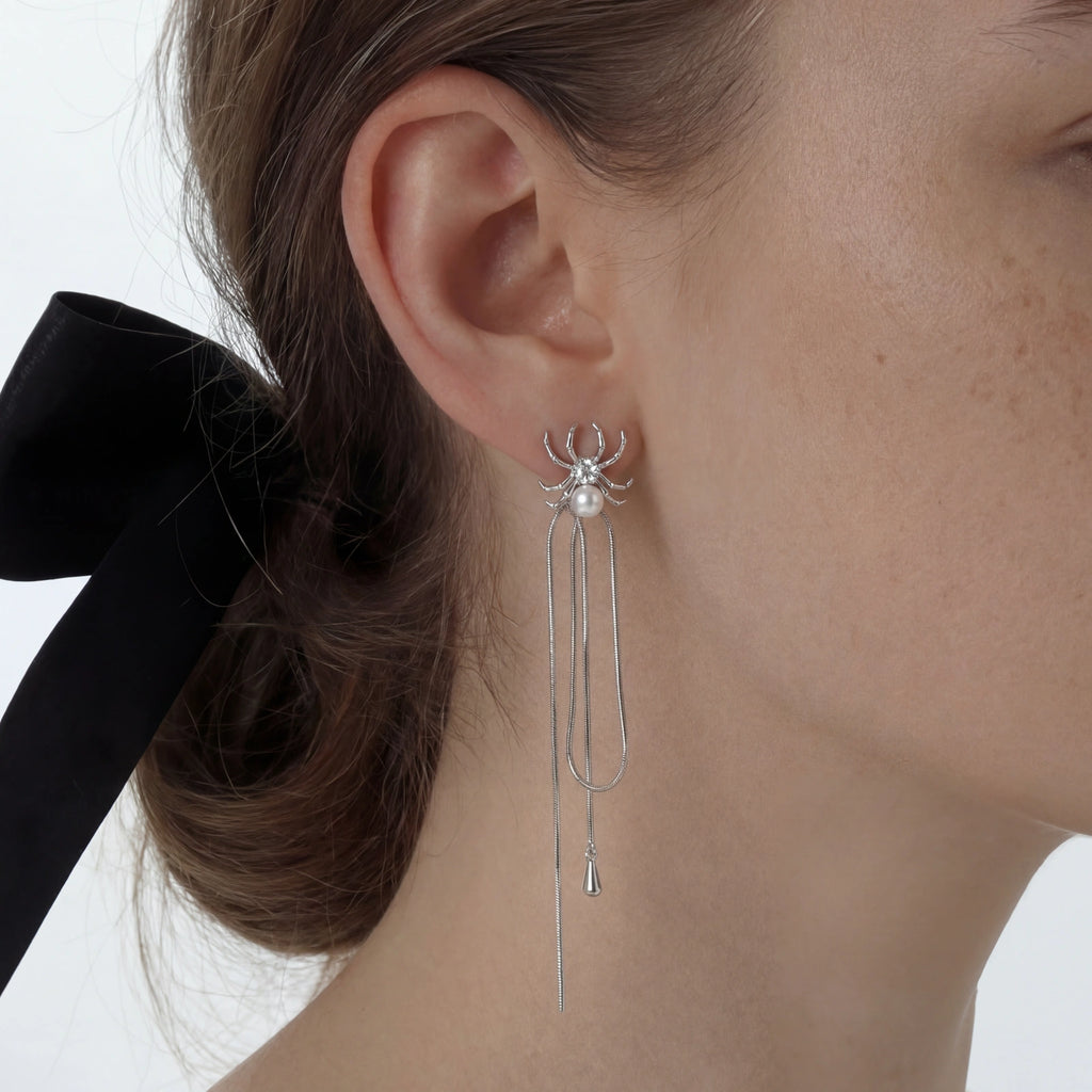 Pearl Spider Drop Earrings