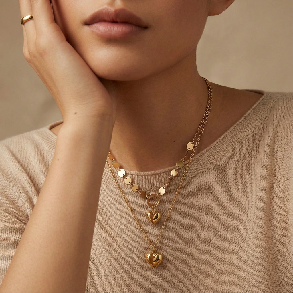 Golden Hearts Layered Necklace Set
