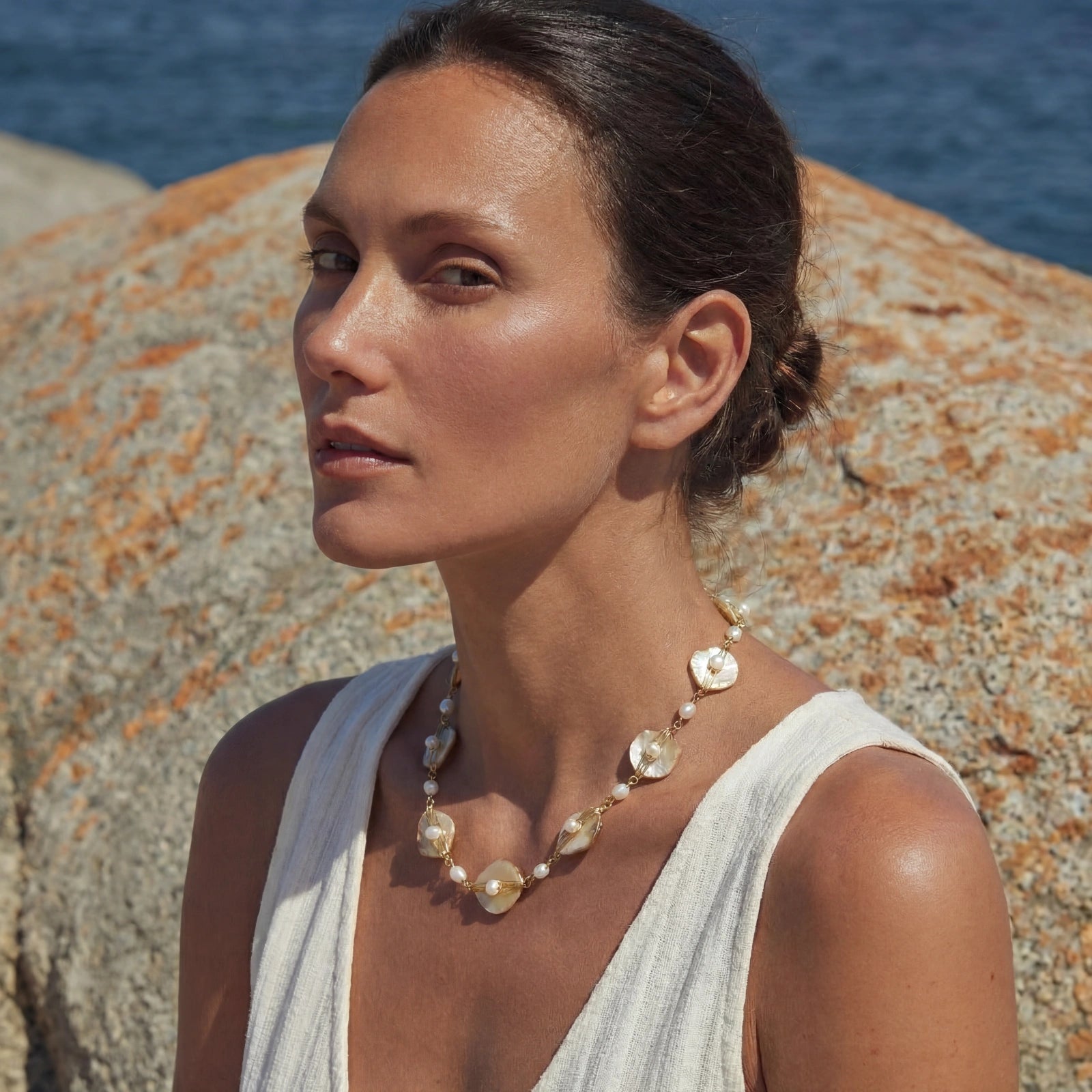 Golden Leaf Pearl Necklace